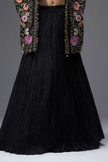 Buy Aaroh By Dolly Black Silk, Muslin V-, Collared Regal Reverie Blazer Lehenga Set Online at Aza Fashions Buy_Aaroh By Dolly_Black Silk, Muslin V-, Collared Regal Reverie Blazer Lehenga Set _Online_at_Aza_Fashions