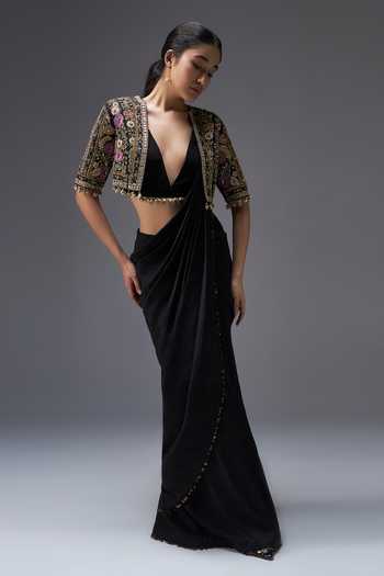 Aaroh By Dolly Regal Reverie Draped Saree Set With Embroidered Jacket 