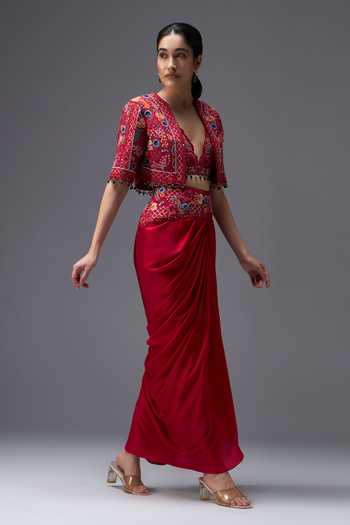 Aaroh By Dolly Ratan Mahal Embroidered Cropped Jacket Set 