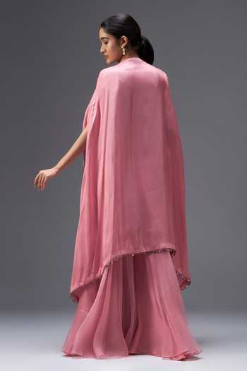 Aaroh By Dolly Rose Mirage Embroidered Cape Sharara Set 