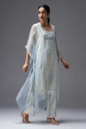 Aaroh By Dolly Blue Silk Organza, Muslin Round Frosted Whispers Yoke Embroidered Kaftan Set Online at Aza Fashions Aaroh By Dolly_Blue Silk Organza, Muslin Round Frosted Whispers Yoke Embroidered Kaftan Set _Online_at_Aza_Fashions