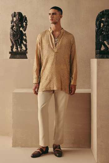 Buy_Twenty Nine_Beige Silk Rai Bandhani Kurta _Online_at_Aza_Fashions