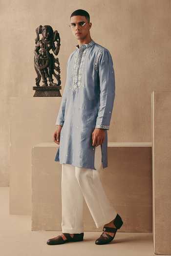 Twenty Nine Sky Blue Silk Mirror And Zari Embellished Kurta Set Online at Aza Fashions Twenty Nine_Sky Blue Silk Mirror And Zari Embellished Kurta Set _Online_at_Aza_Fashions