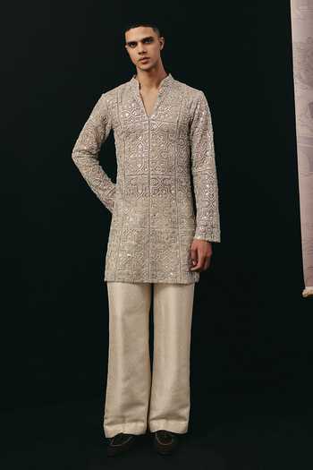 Twenty Nine Ivory Net Mirrorwork Embellished Kurta Online at Aza Fashions Twenty Nine_Ivory Net Mirrorwork Embellished Kurta _Online_at_Aza_Fashions