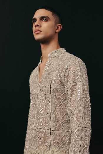 Buy Twenty Nine Ivory Net Mirrorwork Embellished Kurta Online at Aza Fashions Buy_Twenty Nine_Ivory Net Mirrorwork Embellished Kurta _Online_at_Aza_Fashions