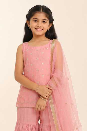 Charu Makkar Pink Chanderi, Tissue, Organza Kurta Gharara Set Online at Aza Fashions Charu Makkar_Pink Chanderi, Tissue, Organza Kurta Gharara Set _Online_at_Aza_Fashions