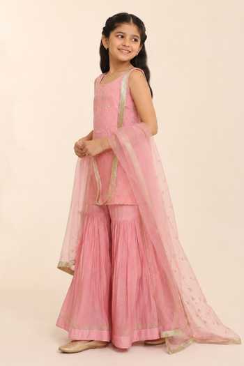 Buy Charu Makkar Pink Chanderi, Tissue, Organza Kurta Gharara Set Online at Aza Fashions Buy_Charu Makkar_Pink Chanderi, Tissue, Organza Kurta Gharara Set _Online_at_Aza_Fashions