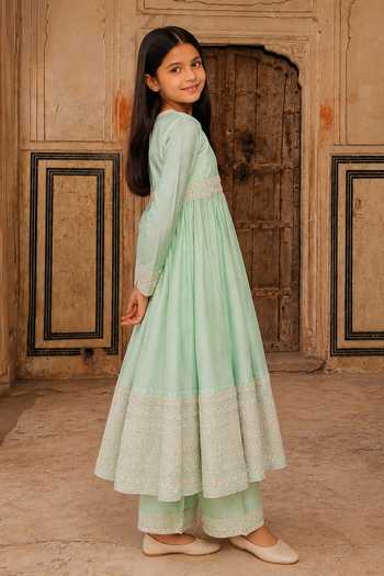 Charu Makkar Green Silk, Organza Dori Work Anarkali Set Online at Aza Fashions Charu Makkar_Green Silk, Organza Dori Work Anarkali Set _Online_at_Aza_Fashions