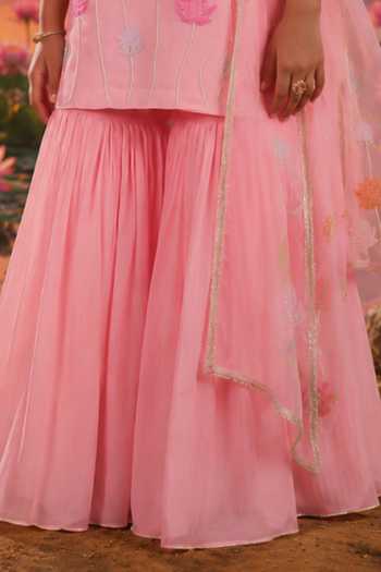 Charu Makkar_Pink Chanderi, Organza Embroidered Kurta Sharara Set _Online_at_Aza_Fashions