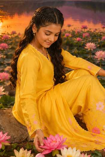 Buy_Charu Makkar_Yellow Silk, Chanderi Jacket Set _Online_at_Aza_Fashions