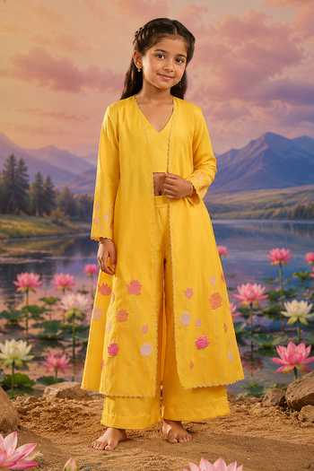 Shop_Charu Makkar_Yellow Silk, Chanderi Jacket Set _Online_at_Aza_Fashions