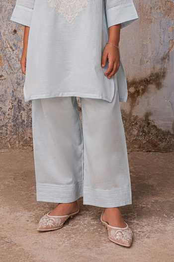 Charu Makkar Blue Silk Embroidered Kurta And Palazzo Set Online at Aza Fashions Charu Makkar_Blue Silk Embroidered Kurta And Palazzo Set _Online_at_Aza_Fashions