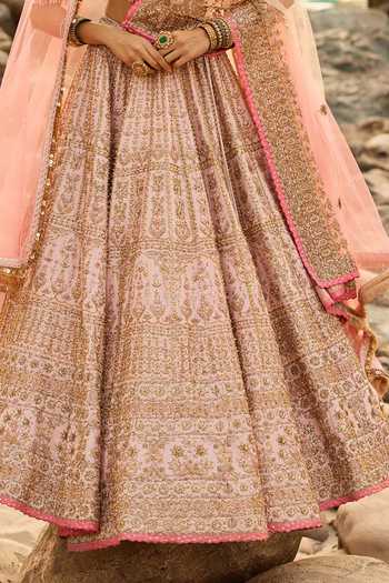 Shop Nitika Gujral Pink Silk, Net Round Neck Blush Vintage Bridal Lehenga Set Online at Aza Fashions Shop_Nitika Gujral_Pink Silk, Net Round Neck Blush Vintage Bridal Lehenga Set _Online_at_Aza_Fashions