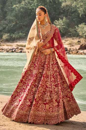 Nitika Gujral Vermillion Forest Bridal Lehenga Set