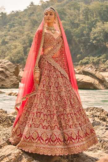 Nitika Gujral Flame Red Heritage Bridal Lehenga Set