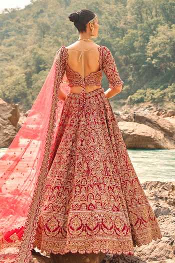 Nitika Gujral Flame Red Heritage Bridal Lehenga Set