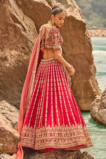 Buy Nitika Gujral Red Silk, Net Sweetheart Neck Antique Zardozi Work Bridal Lehenga Set Online at Aza Fashions Buy_Nitika Gujral_Red Silk, Net Sweetheart Neck Antique Zardozi Work Bridal Lehenga Set _Online_at_Aza_Fashions