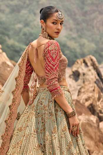 Nitika Gujral Green Silk, Net Sweetheart Neck Misty Sage Lehenga Set Online at Aza Fashions Nitika Gujral_Green Silk, Net Sweetheart Neck Misty Sage Lehenga Set _Online_at_Aza_Fashions