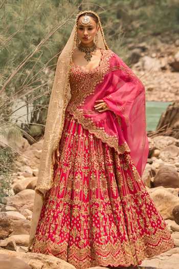 Buy Nitika Gujral Fuchsia Silk, Net Sweetheart Neck Fuschia Bloom Bridal Lehenga Set at Aza Fashions Buy_Nitika Gujral_Fuchsia Silk, Net Sweetheart Neck Fuschia Bloom Bridal Lehenga Set _at_Aza_Fashions