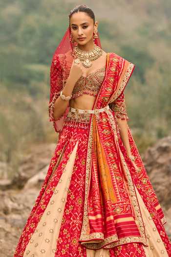 Buy Nitika Gujral Gold Silk, Tissue Sweetheart Neck Patola Legacy Lehenga Set Online at Aza Fashions Buy_Nitika Gujral_Gold Silk, Tissue Sweetheart Neck Patola Legacy Lehenga Set _Online_at_Aza_Fashions