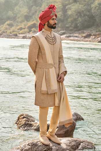 Nitika Gujral Beige Silk, Cotton Mocha Heritage Sherwani Set Online at Aza Fashions Nitika Gujral_Beige Silk, Cotton Mocha Heritage Sherwani Set _Online_at_Aza_Fashions