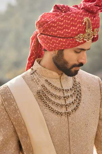 Buy Nitika Gujral Beige Silk, Cotton Mocha Heritage Sherwani Set Online at Aza Fashions Buy_Nitika Gujral_Beige Silk, Cotton Mocha Heritage Sherwani Set _Online_at_Aza_Fashions