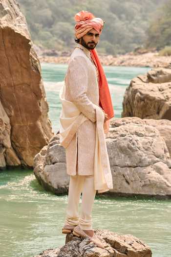 Nitika Gujral Pink Silk, Cotton Blush Legacy Sherwani Set Online at Aza Fashions Nitika Gujral_Pink Silk, Cotton Blush Legacy Sherwani Set _Online_at_Aza_Fashions