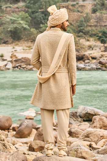 Nitika Gujral Heritage Beige Sherwani Set 