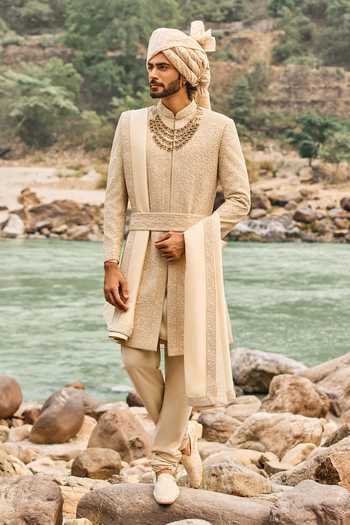 Nitika Gujral Heritage Beige Sherwani Set 