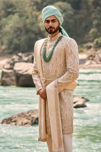 Nitika Gujral Ivory Silk, Cotton Regalia Sherwani Set Online at Aza Fashions Nitika Gujral_Ivory Silk, Cotton Regalia Sherwani Set _Online_at_Aza_Fashions