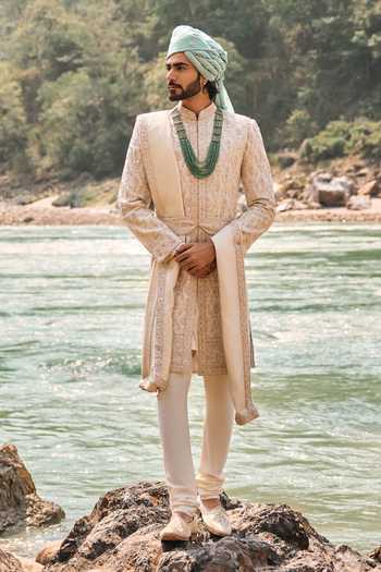 Buy Nitika Gujral Ivory Silk, Cotton Regalia Sherwani Set at Aza Fashions Buy_Nitika Gujral_Ivory Silk, Cotton Regalia Sherwani Set _at_Aza_Fashions