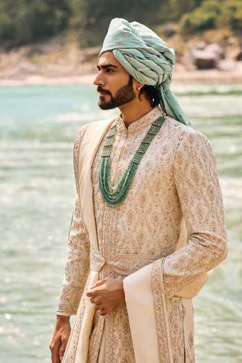 Buy Nitika Gujral Ivory Silk, Cotton Regalia Sherwani Set Online at Aza Fashions Buy_Nitika Gujral_Ivory Silk, Cotton Regalia Sherwani Set _Online_at_Aza_Fashions