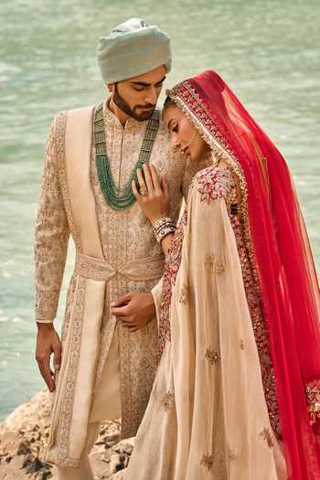 Shop Nitika Gujral Ivory Silk, Cotton Regalia Sherwani Set Online at Aza Fashions Shop_Nitika Gujral_Ivory Silk, Cotton Regalia Sherwani Set _Online_at_Aza_Fashions