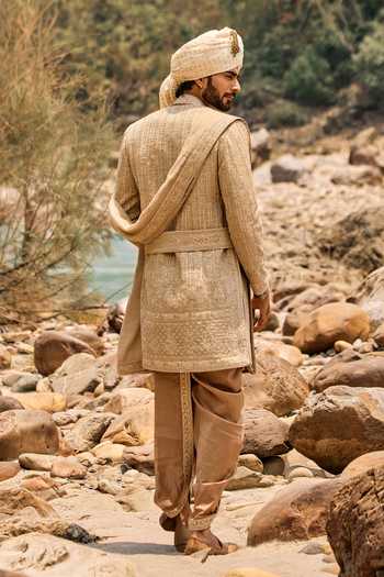Nitika Gujral Mocha Embroidered Sherwani Set 