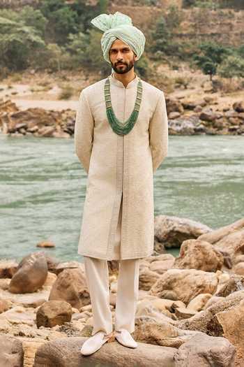 Nitika Gujral Ivory Jaal Sherwani Set 