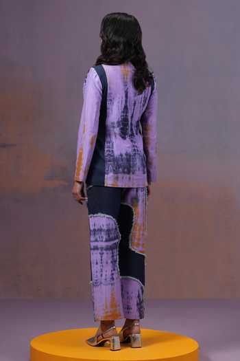 Ananya Agrawal Label Purple Silk, Linen, Denim Shibori Dyed Blazer Online at Aza Fashions Ananya Agrawal Label_Purple Silk, Linen, Denim Shibori Dyed Blazer _Online_at_Aza_Fashions