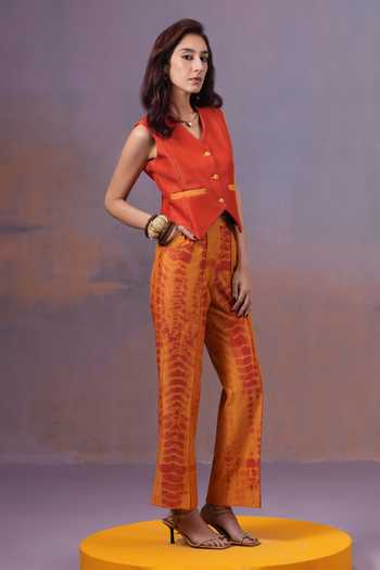 Ananya Agrawal Label Narangi Chanderi Silk Vest 