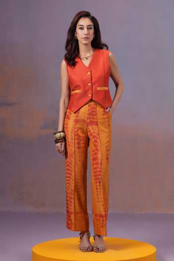 Ananya Agrawal Label Orange , Silk V-neck Narangi Vest Online at Aza Fashions Ananya Agrawal Label_Orange , Silk V-neck Narangi Vest _Online_at_Aza_Fashions