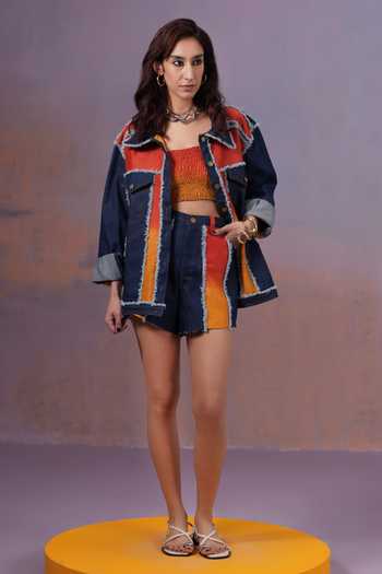 Buy Ananya Agrawal Label Orange Silk, Linen, Denim Collared Neck Oversized Jacket Online at Aza Fashions Buy_Ananya Agrawal Label_Orange Silk, Linen, Denim Collared Neck Oversized Jacket _Online_at_Aza_Fashions