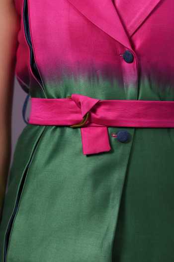 Ananya Agrawal Label Pink Chanderi Silk Collared Neck Rangeen Hand Dyed Vest at Aza Fashions Ananya Agrawal Label_Pink Chanderi Silk Collared Neck Rangeen Hand Dyed Vest _at_Aza_Fashions