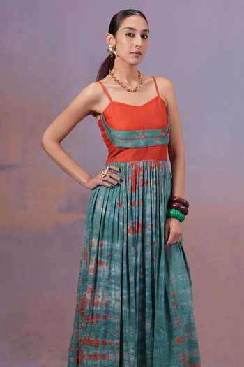 Shop Ananya Agrawal Label Blue Silk, Linen, Denim Sweetheart Neck Rangmaya Shibori Hand Dyed Dress Online at Aza Fashions Shop_Ananya Agrawal Label_Blue Silk, Linen, Denim Sweetheart Neck Rangmaya Shibori Hand Dyed Dress _Online_at_Aza_Fashions