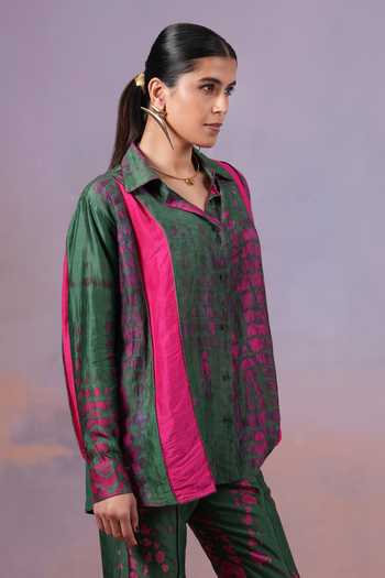 Buy Ananya Agrawal Label Pink Silk, Linen Collared Neck Rangrezi Shibori Dyed Shirt Online at Aza Fashions Buy_Ananya Agrawal Label_Pink Silk, Linen Collared Neck Rangrezi Shibori Dyed Shirt _Online_at_Aza_Fashions