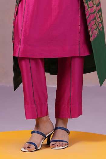 Buy Ananya Agrawal Label Pink Chanderi Silk Open Neck, V-neck, Yes Rangrezi Trench Set Online at Aza Fashions Buy_Ananya Agrawal Label_Pink Chanderi Silk Open Neck, V-neck, Yes Rangrezi Trench Set _Online_at_Aza_Fashions