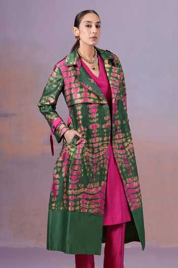 Shop Ananya Agrawal Label Pink Chanderi Silk Open Neck, V-neck, Yes Rangrezi Trench Set Online at Aza Fashions Shop_Ananya Agrawal Label_Pink Chanderi Silk Open Neck, V-neck, Yes Rangrezi Trench Set _Online_at_Aza_Fashions
