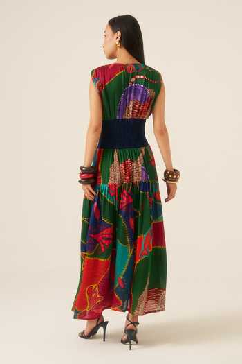 Ananya Agrawal Label Forest Mosaic Smocked Dress 