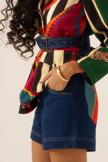 Shop Ananya Agrawal Label Multi Color Organza, Satin, Denim Collared Forest Mosaic Print Safari Jacket Online at Aza Fashions Shop_Ananya Agrawal Label_Multi Color Organza, Satin, Denim Collared Forest Mosaic Print Safari Jacket _Online_at_Aza_Fashions
