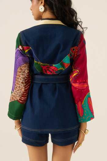 Buy Ananya Agrawal Label Multi Color Organza, Satin, Denim Collared Forest Mosaic Print Safari Jacket Buy_Ananya Agrawal Label_Multi Color Organza, Satin, Denim Collared Forest Mosaic Print Safari Jacket