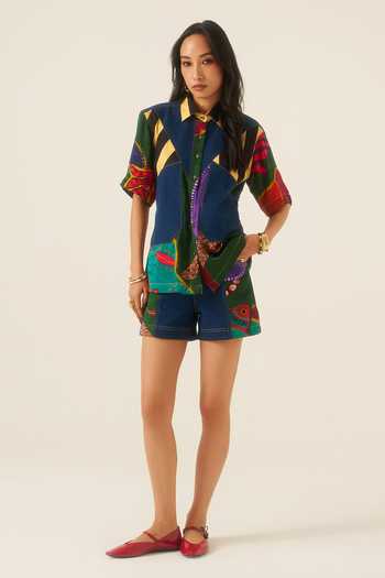 Ananya Agrawal Label Forest Mosaic Print Shirt & Shorts Set 