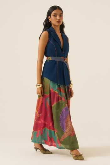Ananya Agrawal Label Forest Mosaic Print Waistcoat & Skirt Set 