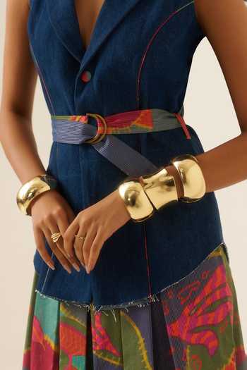 Ananya Agrawal Label Blue Chanderi, Denim Collared Neck Forest Mosaic Print Waistcoat And Skirt Set at Aza Fashions Ananya Agrawal Label_Blue Chanderi, Denim Collared Neck Forest Mosaic Print Waistcoat And Skirt Set _at_Aza_Fashions